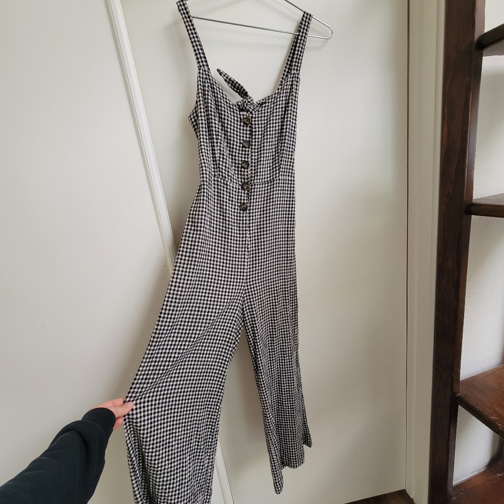 Essue Gingham Plaid Button Front Tie Back Jumpsuits